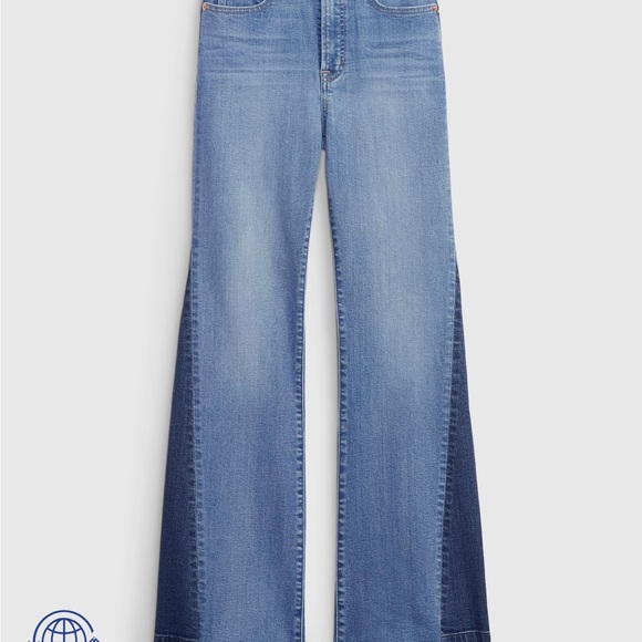 Gap | High Rise Patched '70s Flare Jeans Medium Indigo Size 29 Tall - Picture 9 of 11